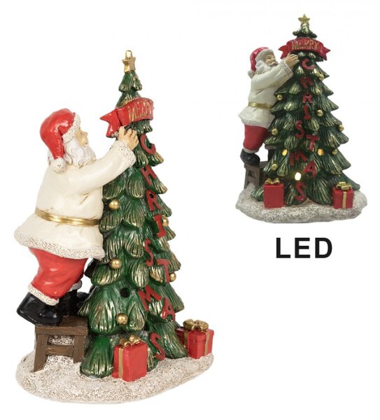 Zelená vánoční dekorace s LED světlem vánoční stromeček a Santa Claus věšící ozdoby – 15x10x22 cm