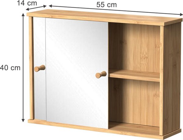 Koupelnová zrcadlová skříňka Vicco Mireo Bambus 55 x 40 cm se 2 posuvnými dveřmi, Model 55326