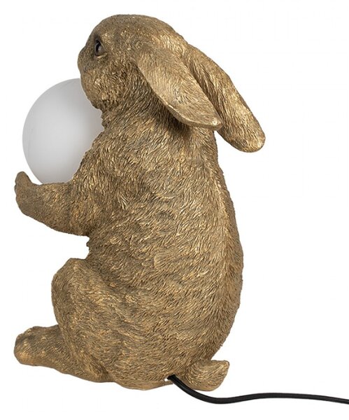 Stolní lampa ve tvaru zlatého zajíčka držícího žárovku – 27x19x35 cm