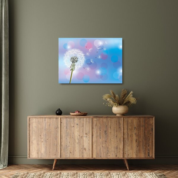 Skleněný obraz - Pampeliška ve větru (70x50 cm)