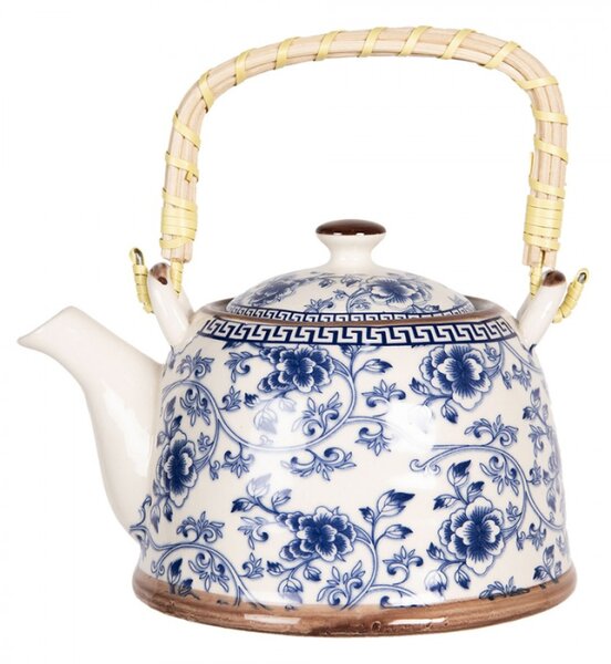 Porcelánová konvice na čaj se sítkem a modrým florálním motivem – 800 ml