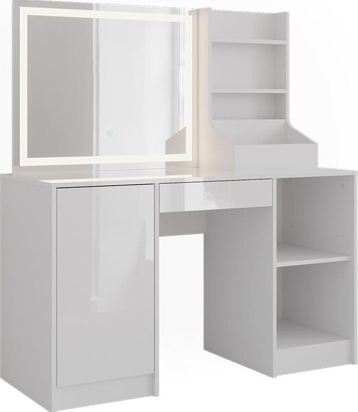 Toaletní stolek Vicco Sherry Bílá/bílý vysoký lesk 128.2 cm s LED zrcadlem, Model 57629
