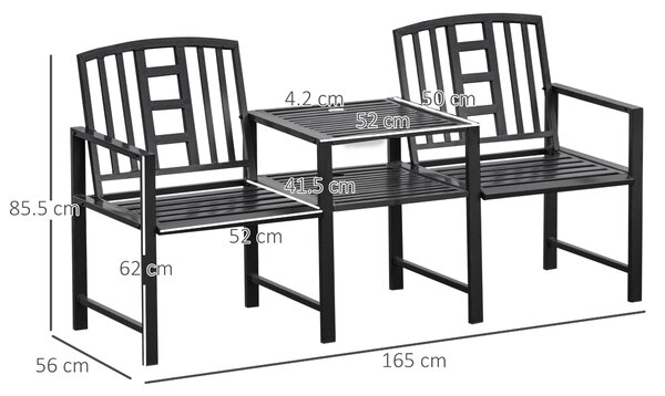 Outsunny Moderní zahradní lavice pro 2 osoby s stolem a otvorem na slunečník, venkovní nábytek 165x56x85,5cm Černá | Aosom