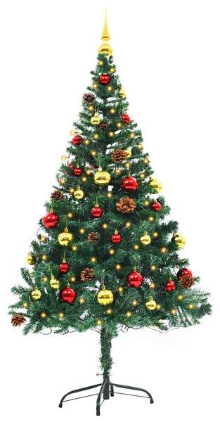 Vánoční stromek s LED osvětlením a baňkami zelený 150 cm 321499