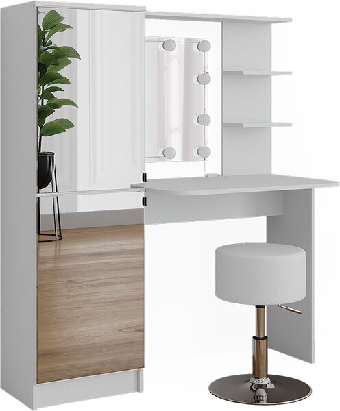 Toaletní stolek Vicco Bílá 123 cm s LED osvětlením a taburetem, Model 51267
