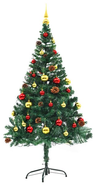 Vánoční stromek s LED osvětlením a baňkami zelený 150 cm 321499