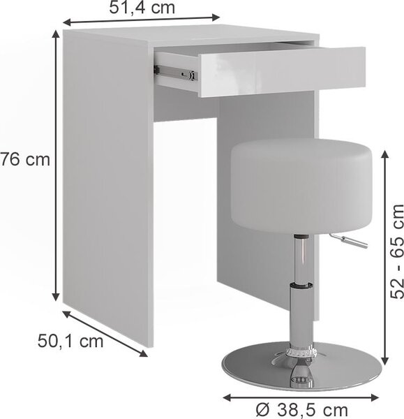 Toaletní stolek Vicco Sherry Bílá/bílý vysoký lesk 51.4 cm s stoličkou, Model 57672