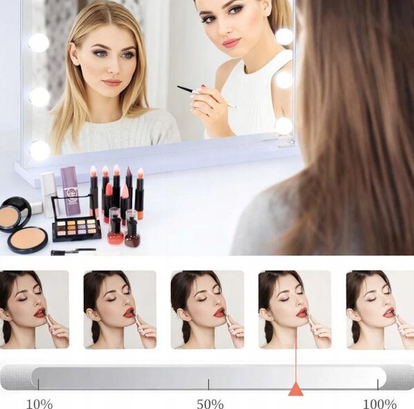Hollywood kosmetické zrcadlo s 15 LED, 3 barvy světla, dotykové ovládání, bílé
