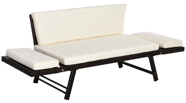 Outsunny Poly Rattan 2-místná zahradní sedačka s ocelovými nožkami, skládacími opěrkami 129 x 63 x 67 cm | Aosom