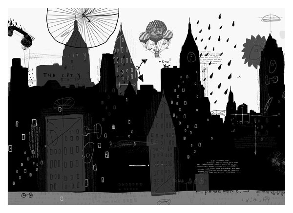 Skleněný obraz - Město s nápisy a vzory (70x50 cm)