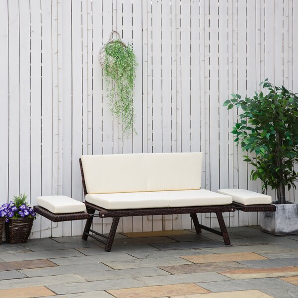 Outsunny Poly Rattan 2-místná zahradní sedačka s ocelovými nožkami, skládacími opěrkami 129 x 63 x 67 cm | Aosom