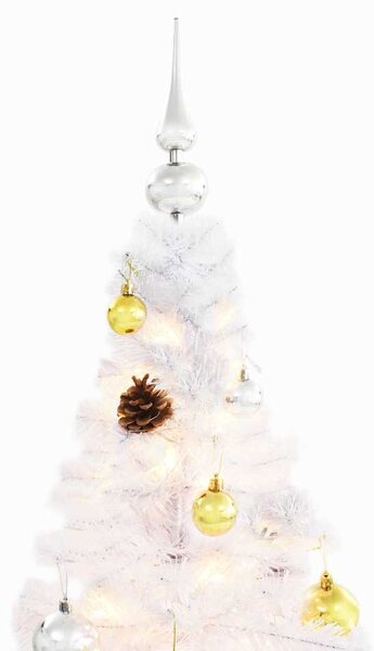 Vánoční stromek s LED osvětlením a baňkami bílý 180 cm 321503