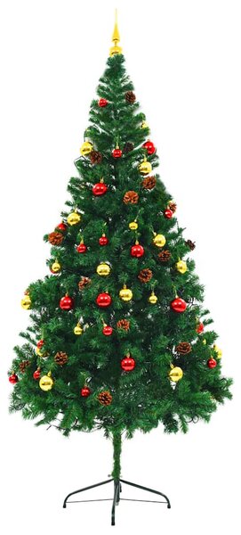 Vánoční stromek s LED osvětlením a baňkami zelený 210 cm 321501