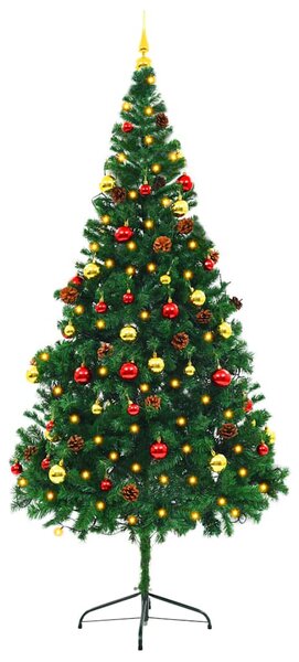 Vánoční stromek s LED osvětlením a baňkami zelený 210 cm 321501