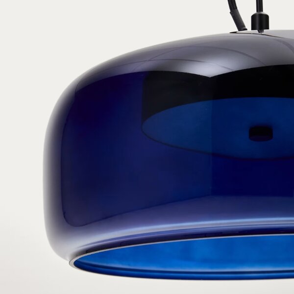 Modré skleněné závěsné LED světlo Kave Home Reig 38 cm