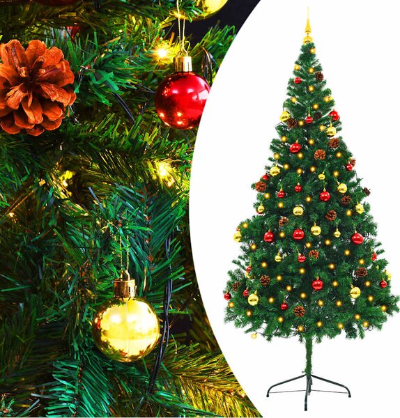 Vánoční stromek s LED osvětlením a baňkami zelený 210 cm 321501