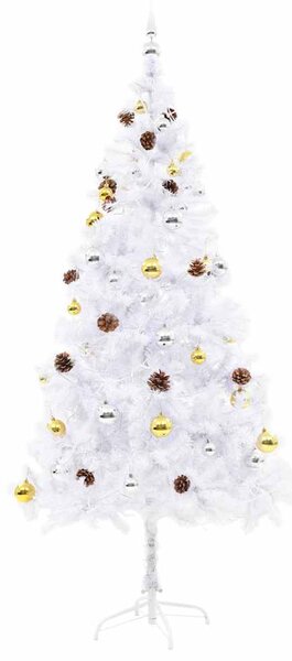 Vánoční stromek s LED osvětlením a baňkami bílý 180 cm 321503