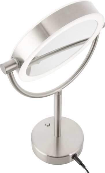 SENCOR SMM 3090SS Kosmetické zrcátko, průměr 18 cm, oboustranné provedení, podsvícení LED diodami, úsporný provoz (spotřeba max. 5 W), celonerezové provedení, napájení ze sítě
