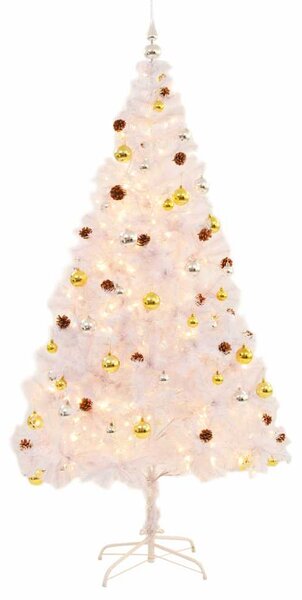 Vánoční stromek s LED osvětlením a baňkami bílý 210 cm 321504