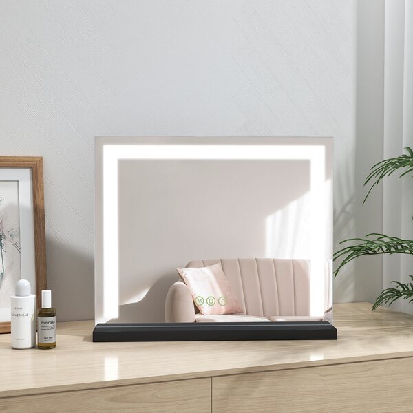 Zrcadlo Heilmetz Kosmetické zrcadlo s osvětlením Zrcadlo na líčení Stolní zrcadlo 3 barvy světla Stmívatelné 50x42cm S dotykovým ovládáním Černý železný podstavec