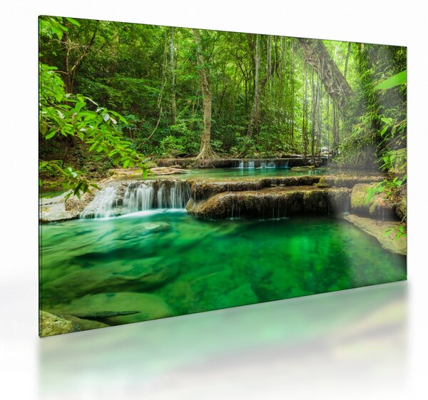 Skleněný obraz - Vodopád Erawan v Kanchanaburi, Thajsko (70x50 cm)