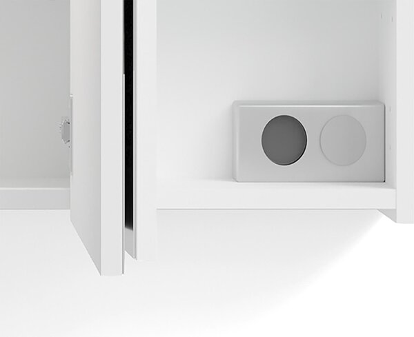 ByLIVING SPREE zrcadlová skříňka / Matný bílý korpus se zrcadlovými dvířky / Nástěnná skříňka s funkcí pozvolného zavírání / LED osvětlení v ceně / Koupelnová skříňka se zástrčkou a spínací skříňkou / Š 100, V 60, H 20 cm
