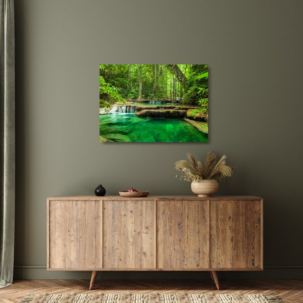 Skleněný obraz - Vodopád Erawan v Kanchanaburi, Thajsko (70x50 cm)