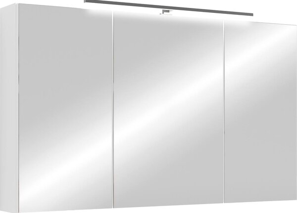 ByLIVING SPREE zrcadlová skříňka / Matný bílý korpus se zrcadlovými dvířky / Nástěnná skříňka s funkcí pozvolného zavírání / LED osvětlení v ceně / Koupelnová skříňka se zástrčkou a spínací skříňkou / Š 100, V 60, H 20 cm