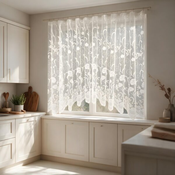 Hotová žakarová oblouková záclona bílá motýli 160x320 Ervi 7514