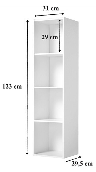 4dílná úložná police - výška 122 cm