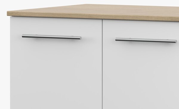 Spodní skříňka INEZ IV, kuchyň, dvoudveřová kuchyňská skříňka 80 cm, bílá/kamenný dub, se dvěma křídlovými dvířky a stříbrnými kovovými úchytkami