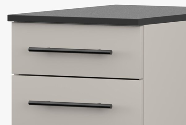 Spodní skříňka INEZ V, kuchyň, kuchyňská skříňka 40 cm, barva kašmír/černá, se čtyřmi zásuvkami, černé kovové úchytky
