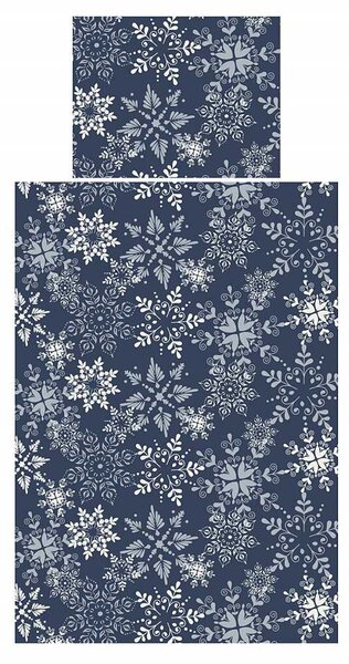 Bavlněné povlečení Snowflakes tmavě modré 140x200, 70x90 cm