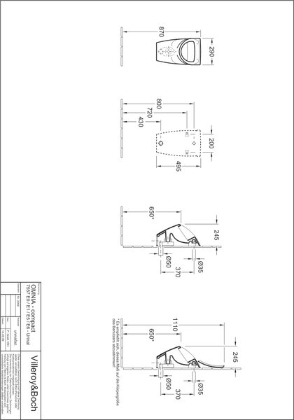 V+B Urinal-Deckel O. NOVO Scharniere verchromt weiß