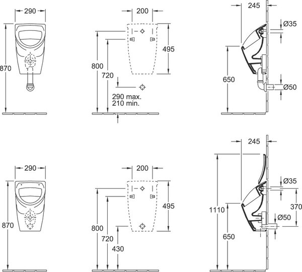 V+B Urinal-Deckel O. NOVO Scharniere verchromt weiß