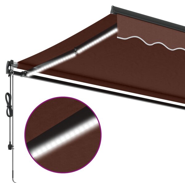 Automatická zatahovací markýza s LED světly hnědá 500 x 350 cm 3215414