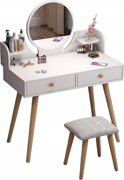 Kosmetická toaleta se zrcadlem, bílá, na make-up, velká, se zásuvkami na kosmetiku