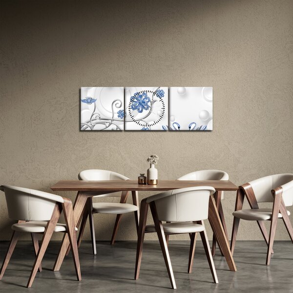 Obraz - Modré labutě (s hodinami) (90x30 cm)