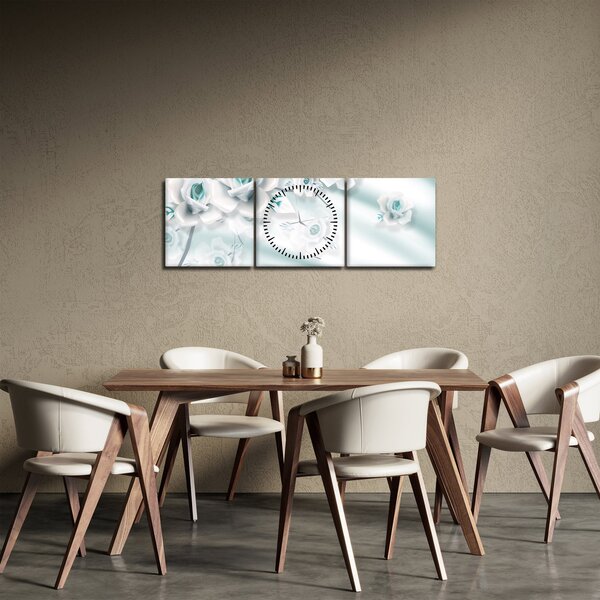 Obraz - Tyrkysové květy růží (s hodinami) (90x30 cm)
