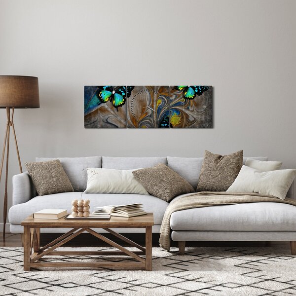 Obraz - Zářiví motýli na obraze (s hodinami) (90x30 cm)