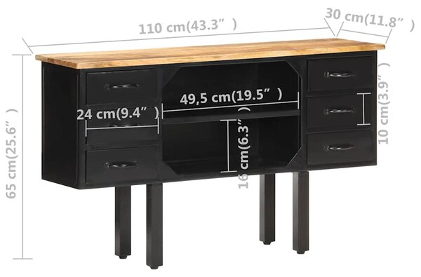 Příborník 110 x 30 x 65 cm masivní hrubý mangovník a ocel 321571