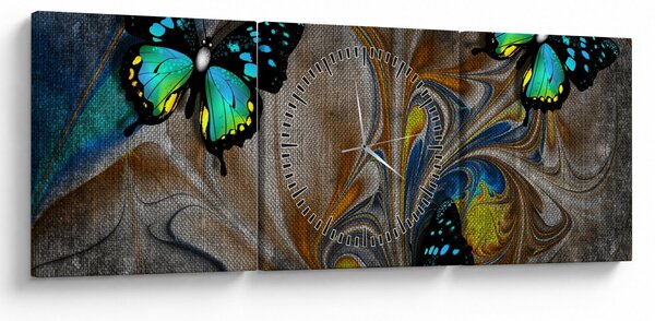 Obraz - Zářiví motýli na obraze (s hodinami) (90x30 cm)