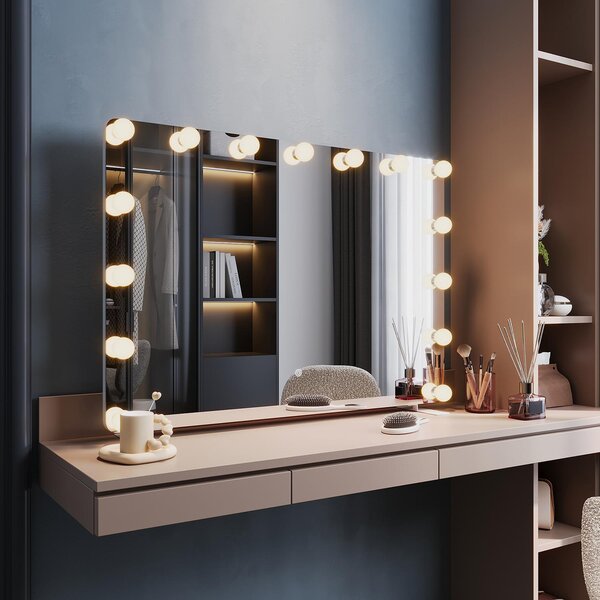 SONNI 100 x 70 x 3,5 cm bílé čtvercové toaletní zrcadlo s osvětlením a objímkou LED žárovky, k montáži na stěnu