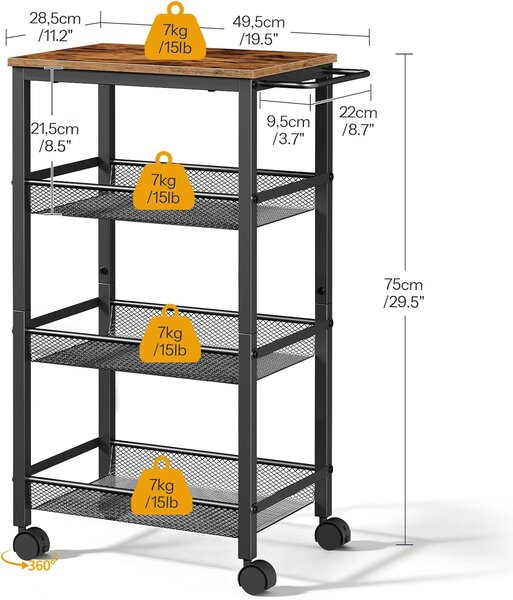 Pojízdný kuchyňský vozík Vasagle Compi 75 cm hnědý/černý