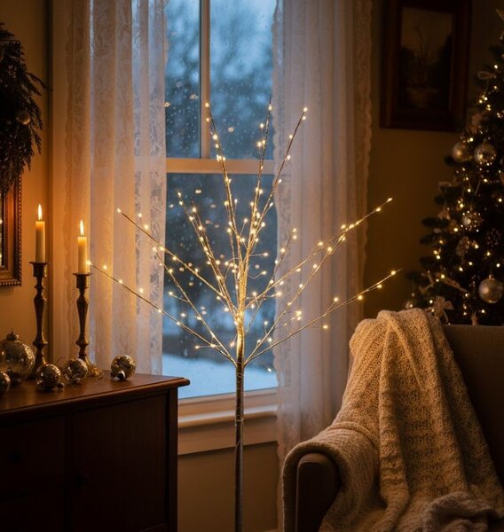 Dekorace stříbrný svítící stromek Tree Bare Led M - 56*56*100 cm - J-Line by Jolipa