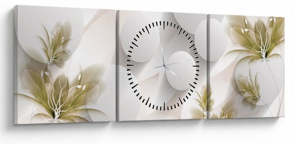 Obraz - 3D kruhy s květinami (s hodinami) (90x30 cm)