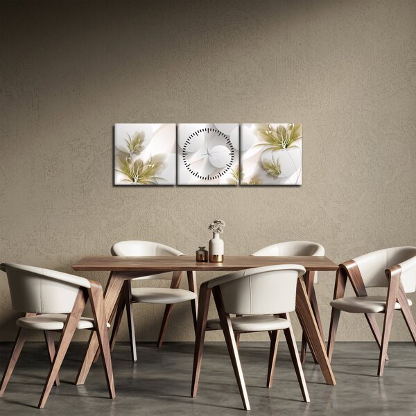 Obraz - 3D kruhy s květinami (s hodinami) (90x30 cm)