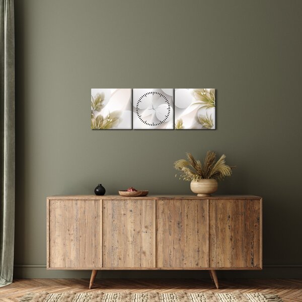 Obraz - 3D kruhy s květinami (s hodinami) (90x30 cm)