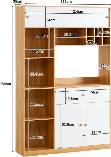 Kuchyňský bufet Flieks s LED bufetovou skříní, jednou zásuvkou a třemi dvířky, bufetový stojan, kuchyňská skříň 115x35x180 cm, bílá