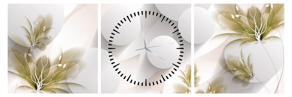 Obraz - 3D kruhy s květinami (s hodinami) (90x30 cm)